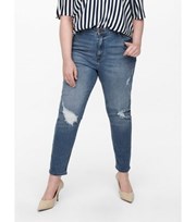 ONLY Blue Frayed High Waist Mom Jeans